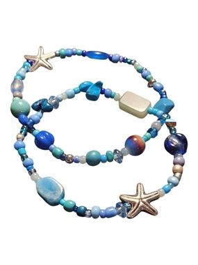 Blue Mixed-Media Starfish Beaded Bracelet Set